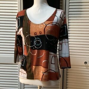 Geometric Pattern Long Sleeve Top - Multicolor